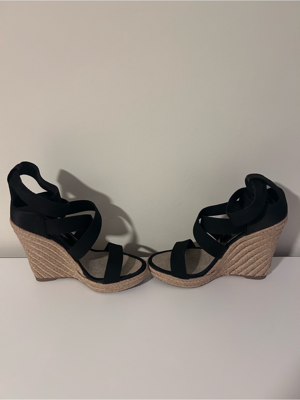 Jean Michel Cazabat Black Espadrille Wedge Sandals with Crisscross Straps